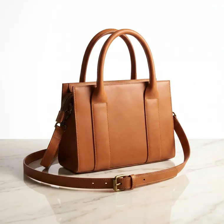 Structured Mini Tote, Tan / Cognac full-grain smooth leather, style LG-BAG-F-001