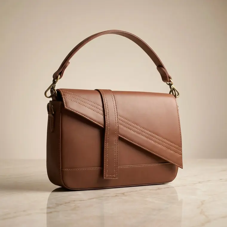 Flap Shoulder Bag, Warm Brown smooth leather, style LG-BAG-F-002