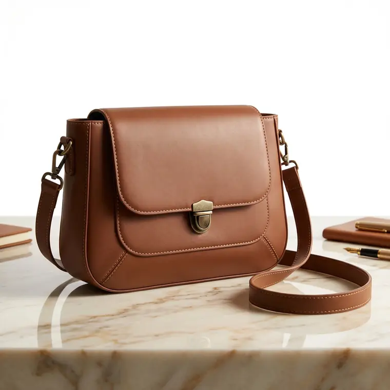 Saddle Crossbody, Tan / Cognac smooth leather, style LG-BAG-F-003