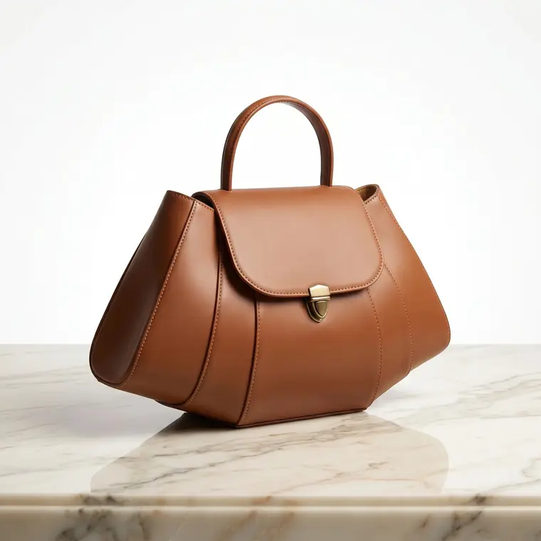 Structured Top-Handle Bag, Cognac smooth leather, style LG-BAG-F-004