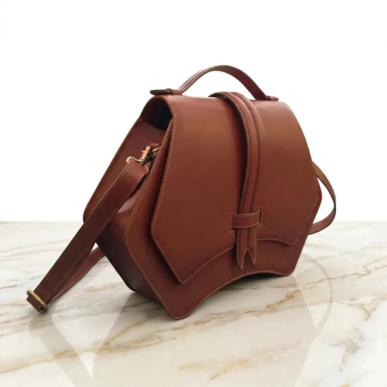 Structured Satchel, Cognac smooth leather, style LG-BAG-F-008