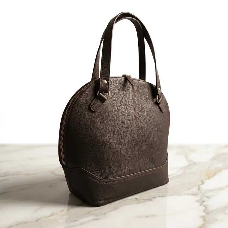 Domed Shopper Tote, Espresso pebbled-grain leather, style LG-BAG-F-010