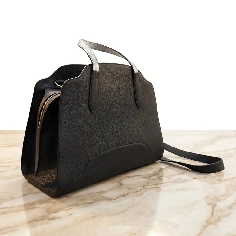 Large Structured Handbag, Black pebbled-grain leather, style LG-BAG-F-011