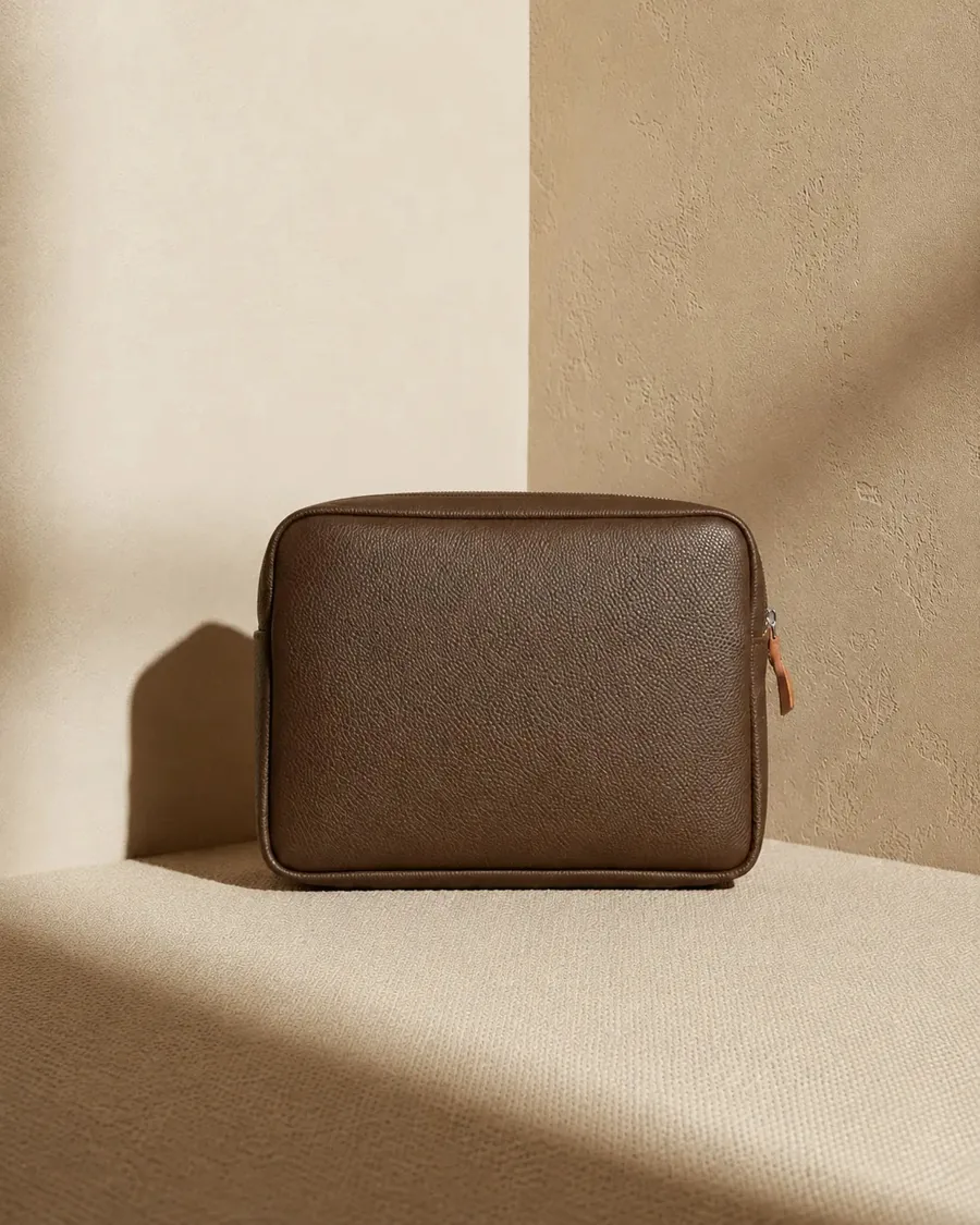 Tech organiser, Dark Chocolate Brown full-grain pebbled leather, style LG-ORG-M-001