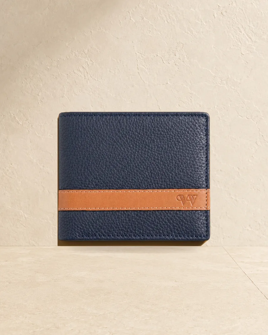 Bifold wallet, Navy full-grain pebbled leather, style LG-WAL-M-001