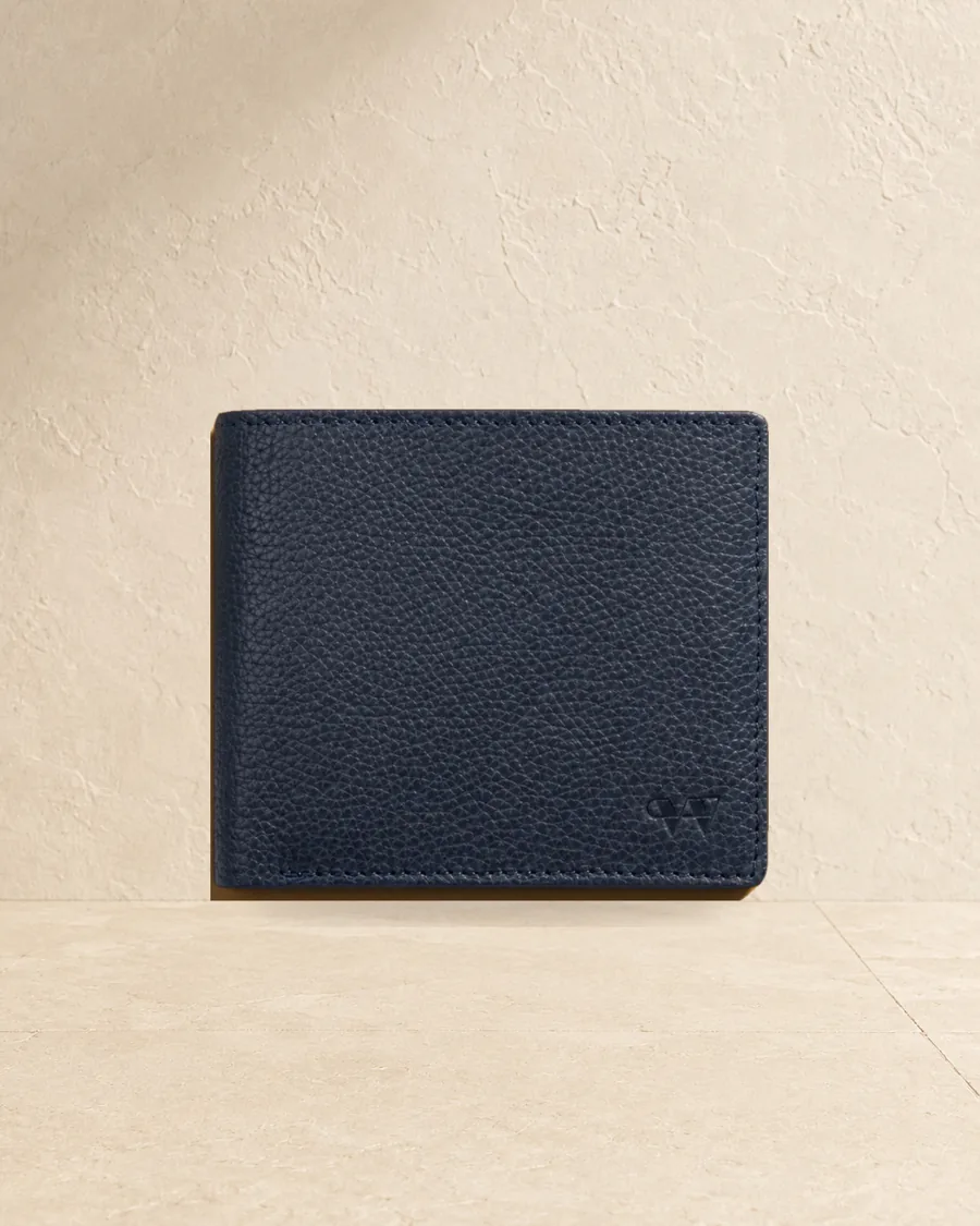 Bifold wallet, Navy full-grain pebbled leather, style LG-WAL-M-004