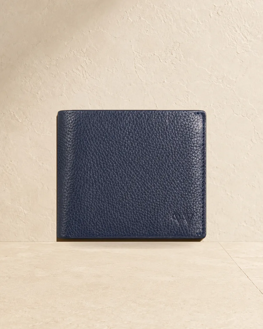 Bifold wallet, Navy full-grain pebbled leather, style LG-WAL-M-007