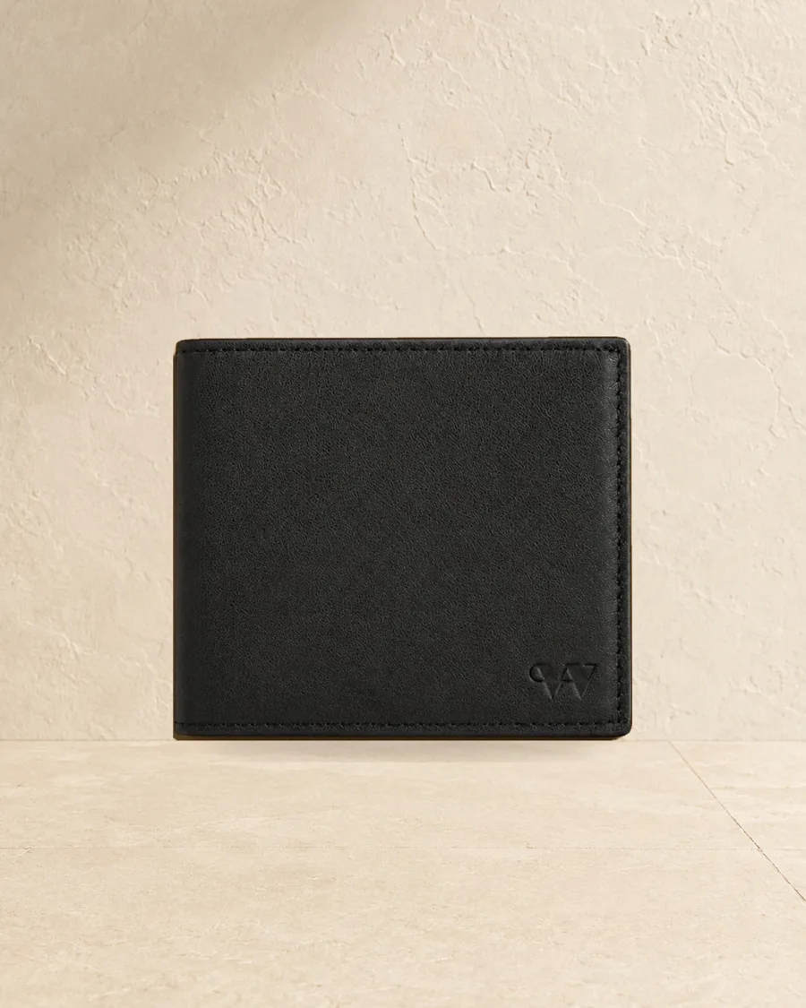 Bifold wallet, Black full-grain nappa leather, style LG-WAL-M-009
